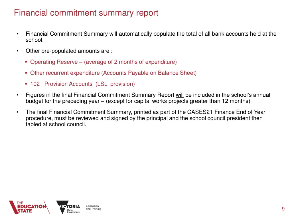 financial commitment summary report 2