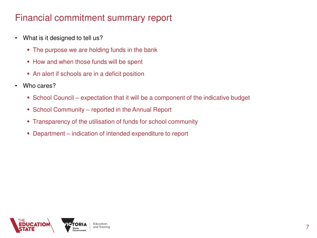 financial commitment summary report