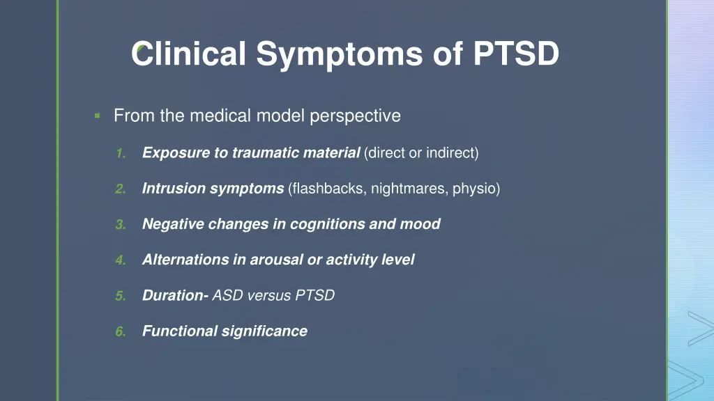 clinical symptoms of ptsd