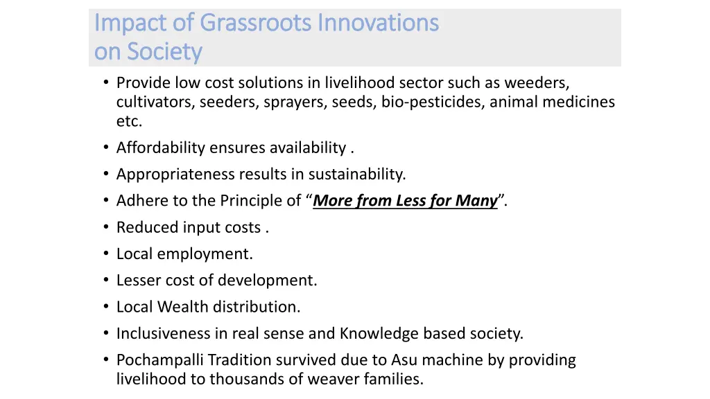 impact of grassroots innovations impact 1