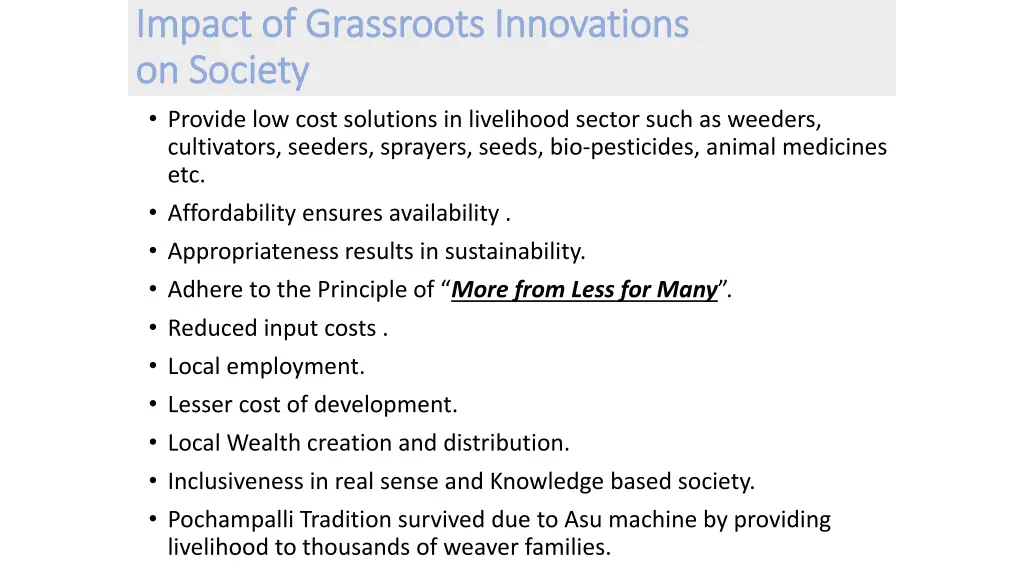 impact of grassroots innovations impact