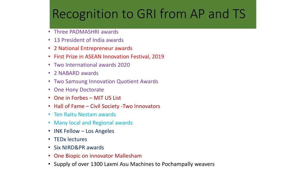 recognition to gri from ap and ts