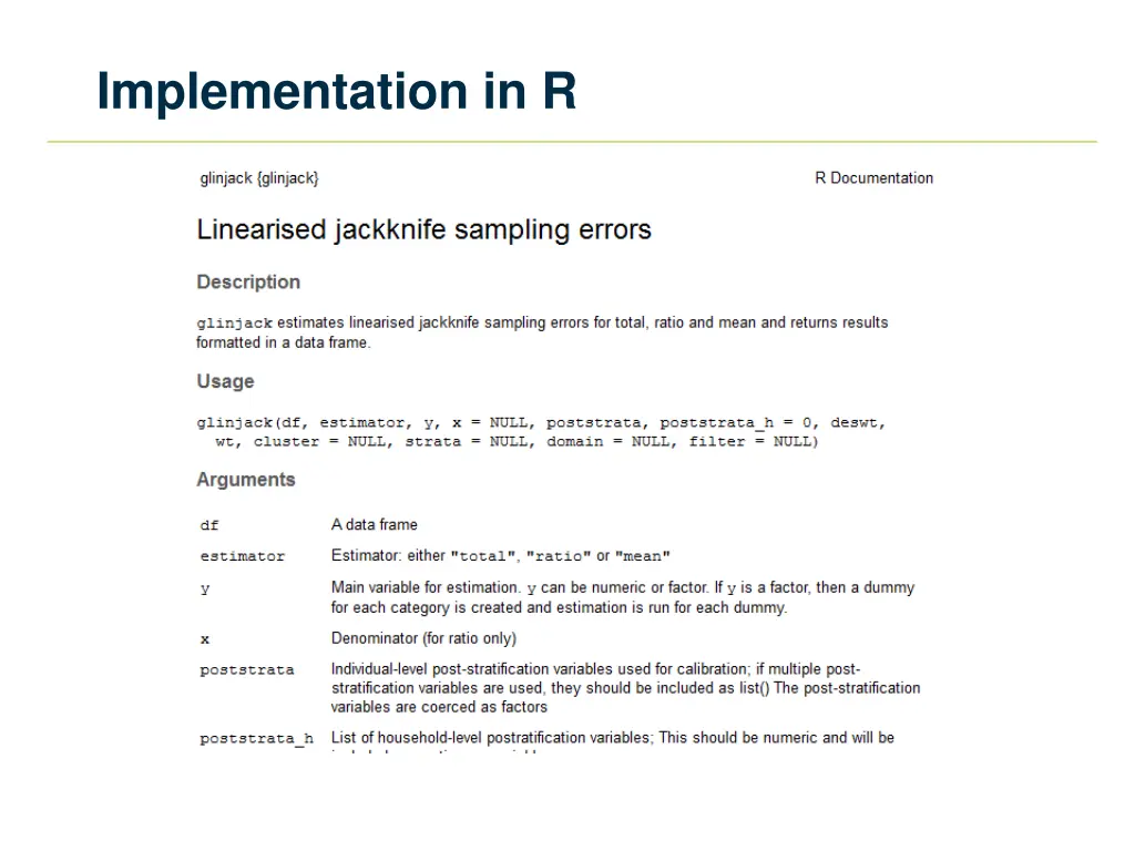 implementation in r