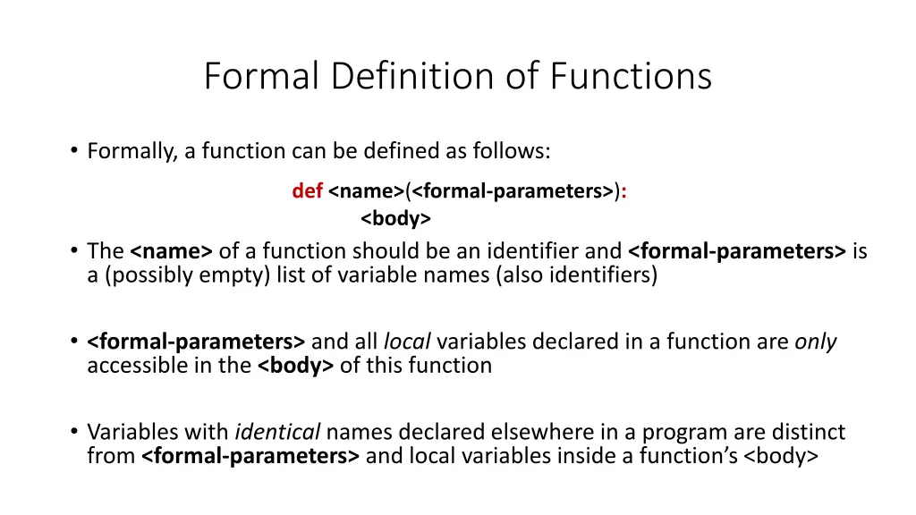 formal definition of functions