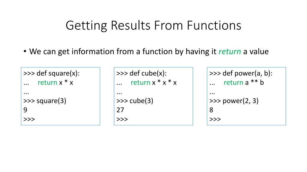 getting results from functions