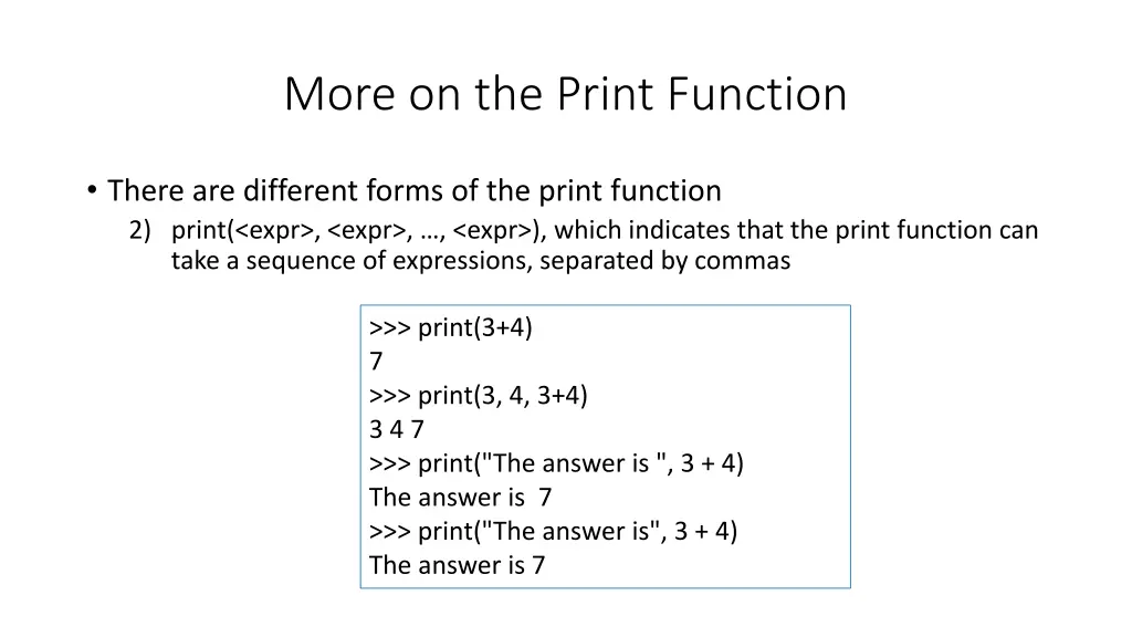 more on the print function 1