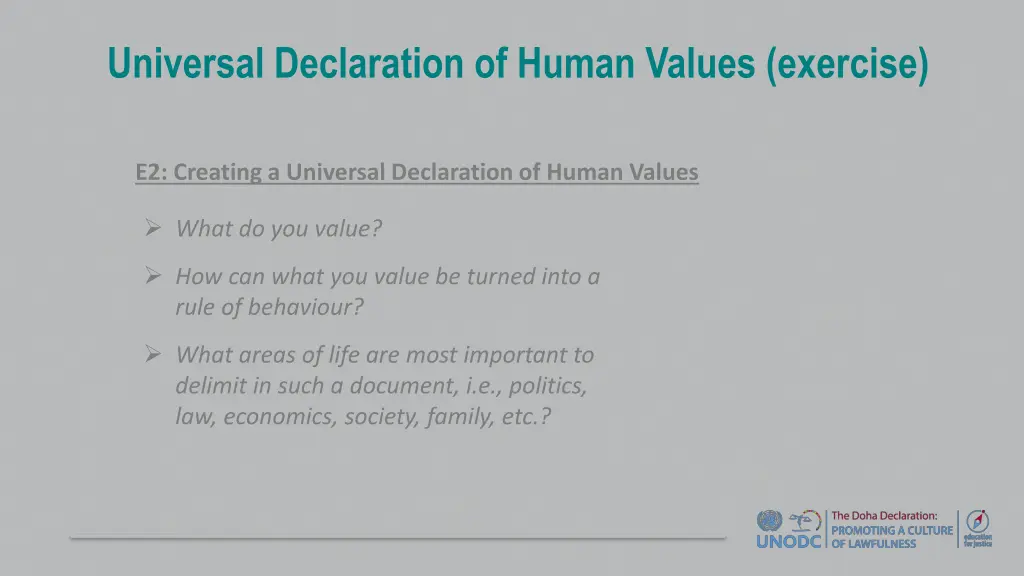 universal declaration of human values exercise