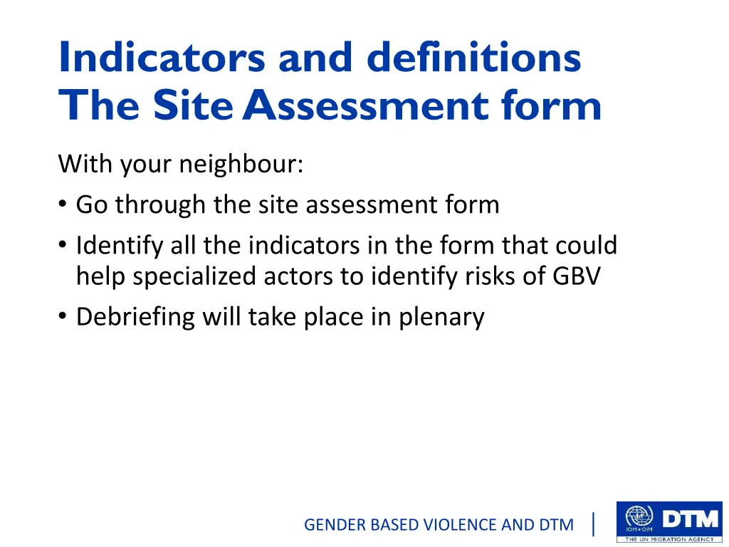 indicators and definitions the site assessment