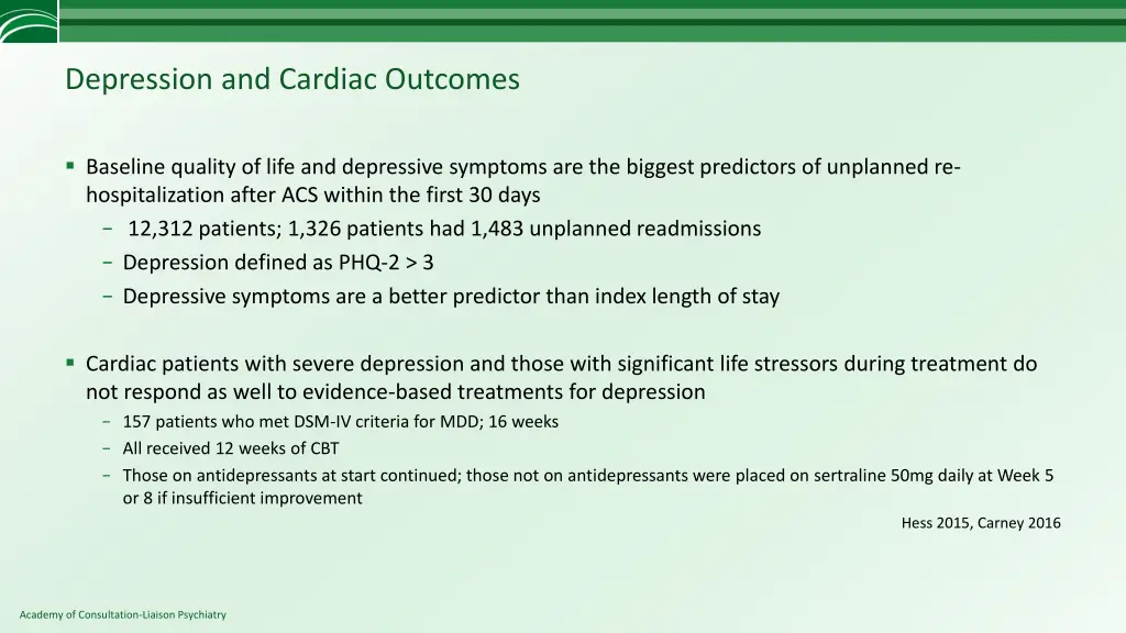 depression and cardiac outcomes 1