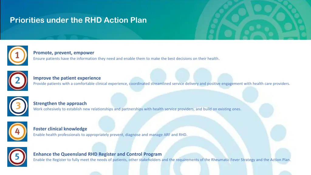 priorities under the rhd action plan