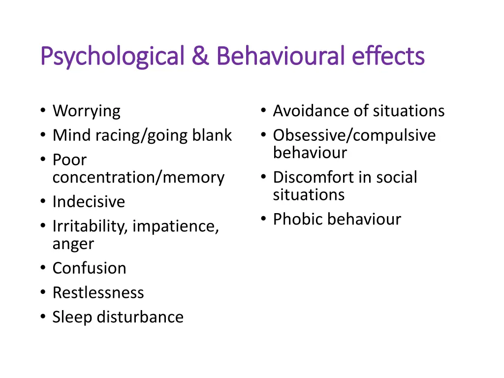 psychological behavioural effects psychological