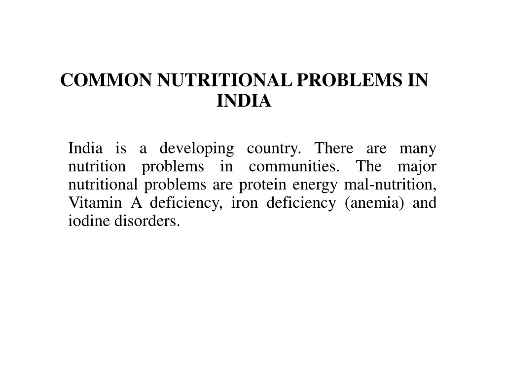 common nutritional problems in india