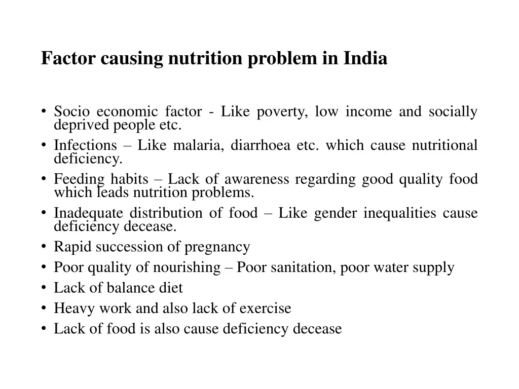 factor causing nutrition problem in india