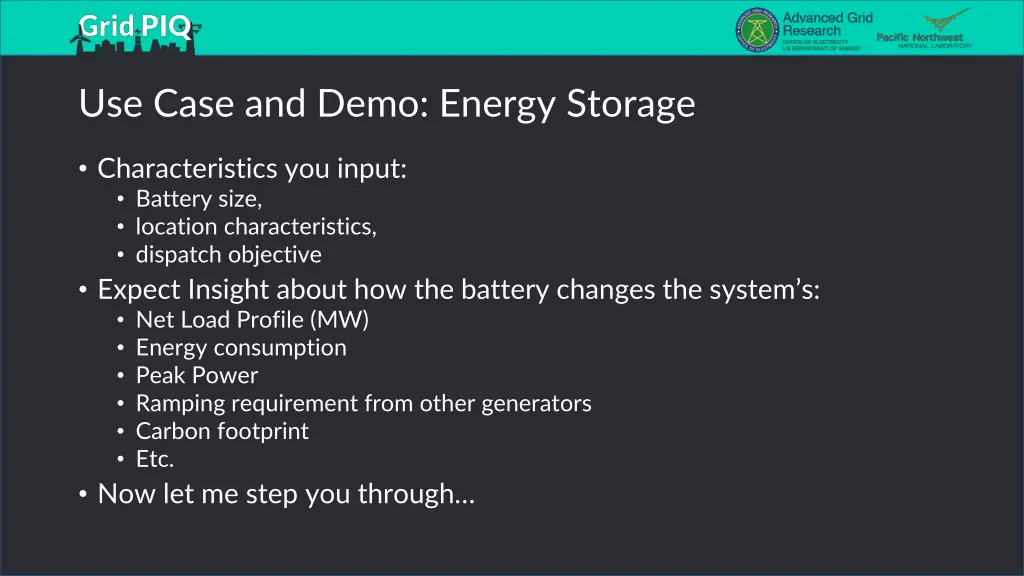 use case and demo energy storage