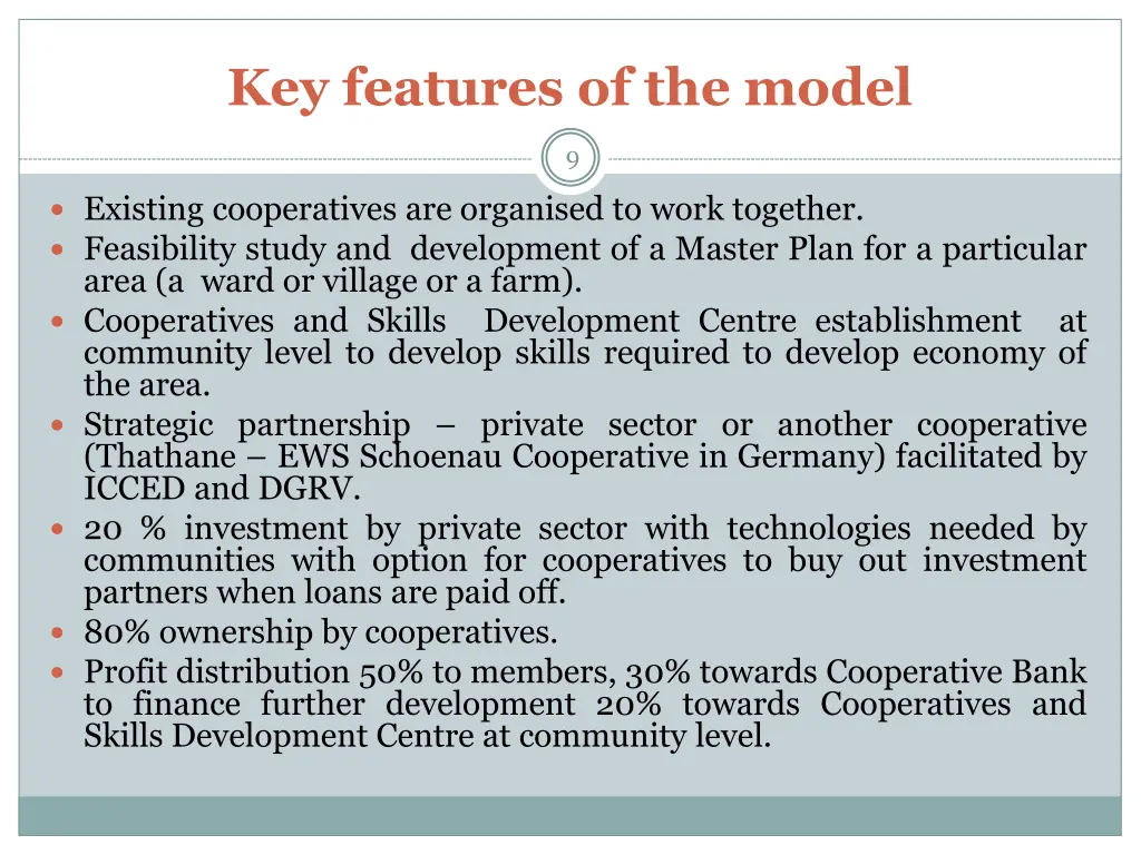 key features of the model