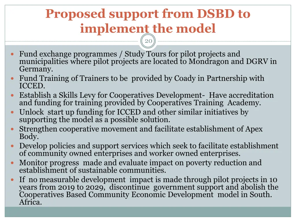 proposed support from dsbd to implement the model 1