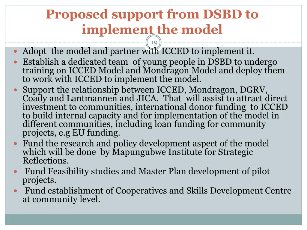 proposed support from dsbd to implement the model