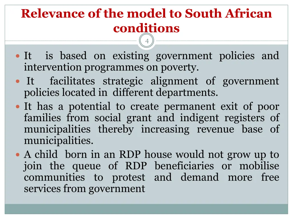 relevance of the model to south african