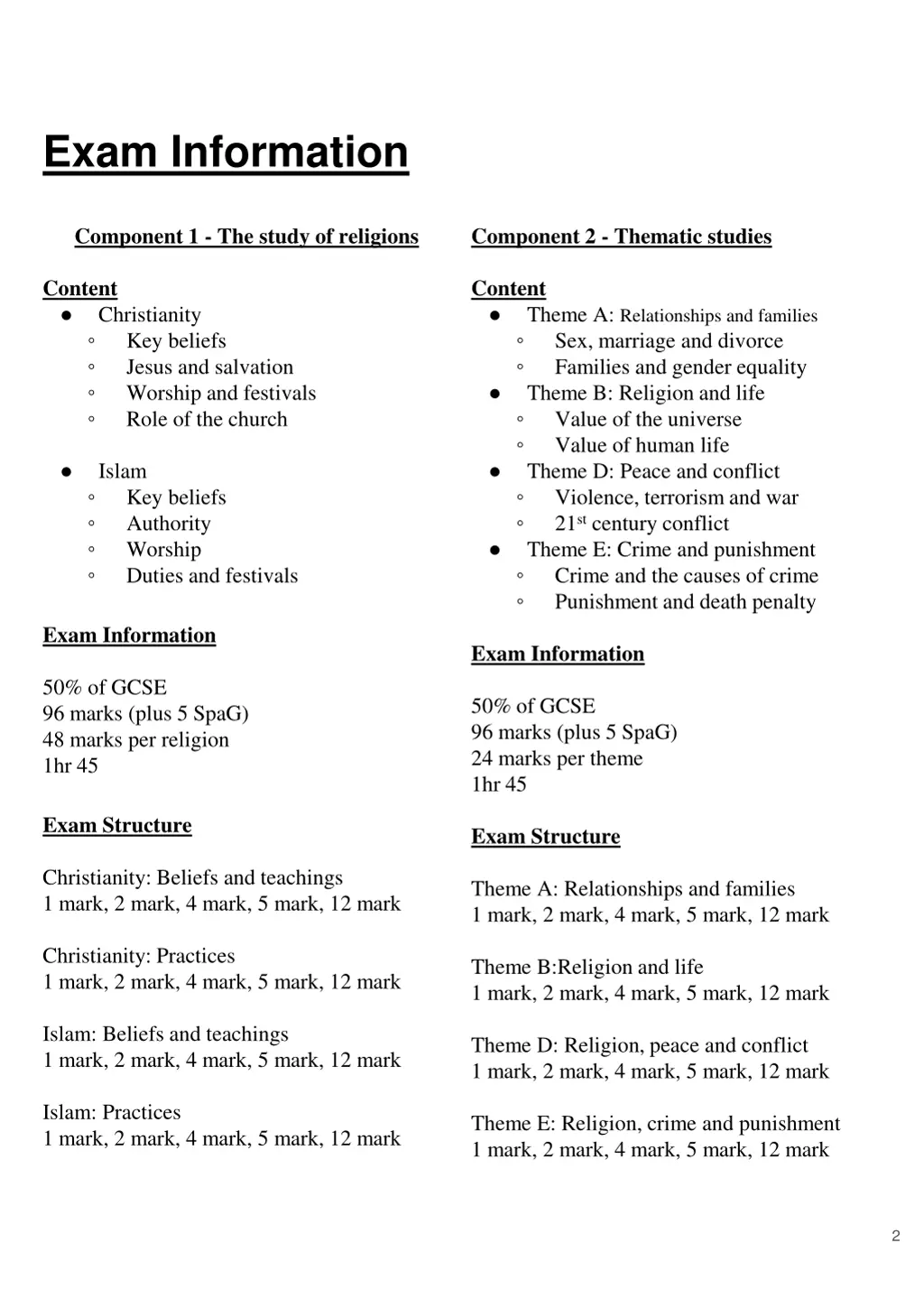 exam information