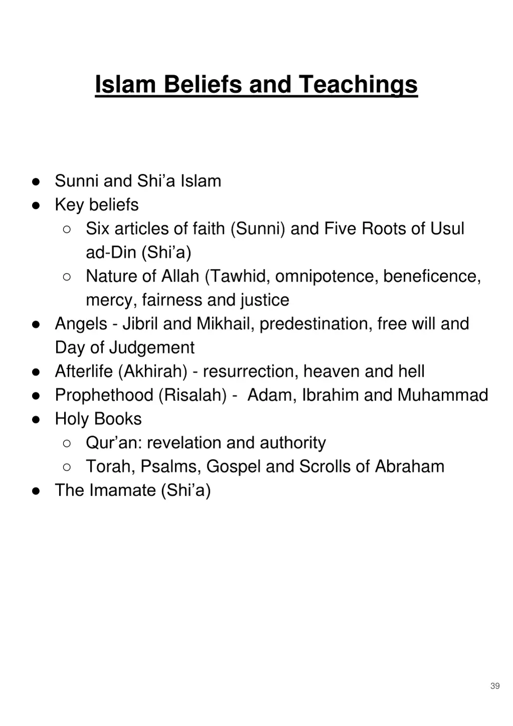 islam beliefs and teachings