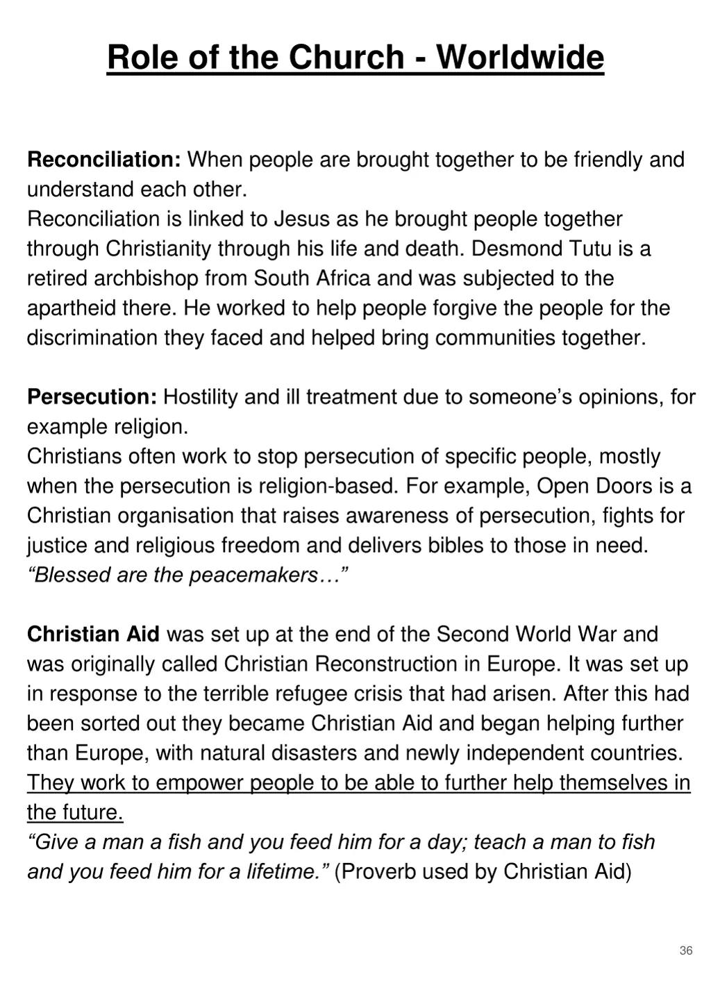 role of the church worldwide