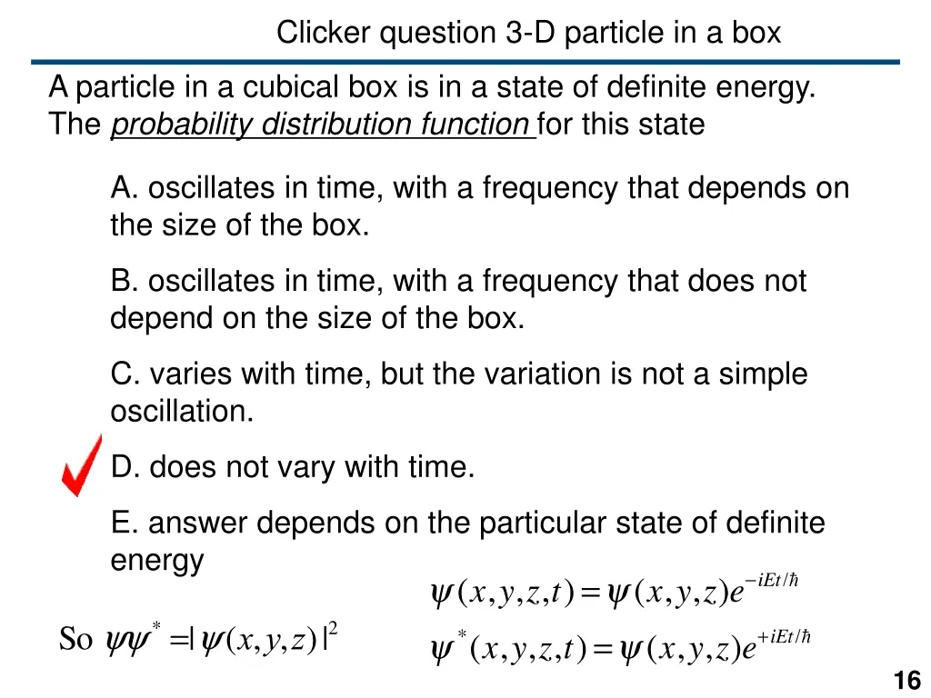 clicker question 3 d particle in a box