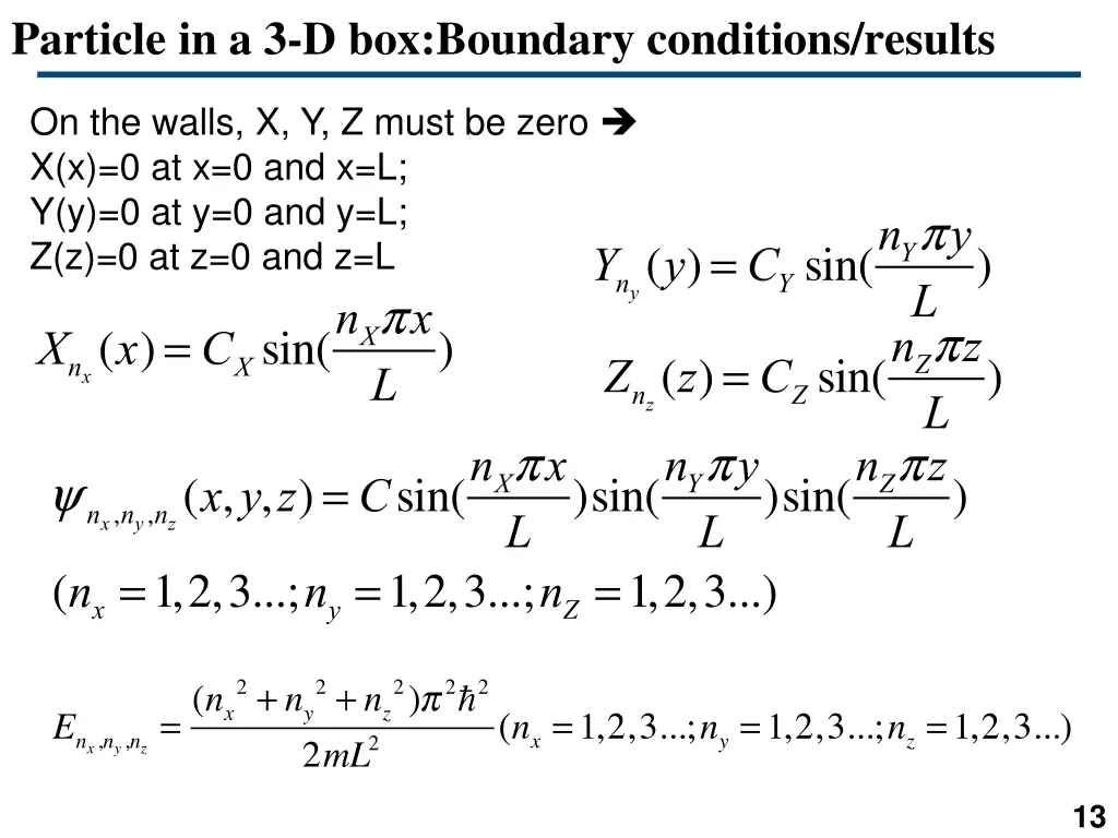 particle in a 3 d box boundary conditions results