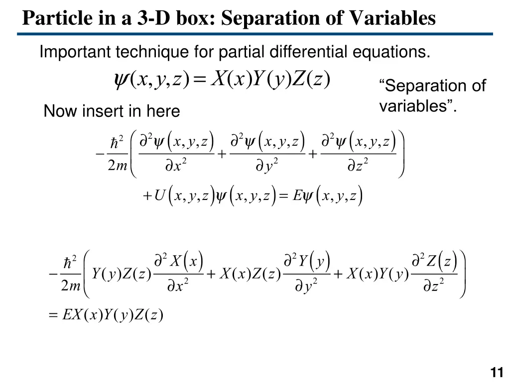 particle in a 3 d box separation of variables