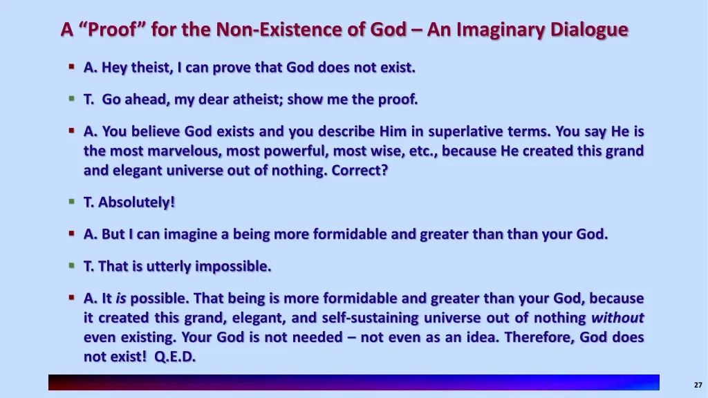 a proof for the non existence of god an imaginary