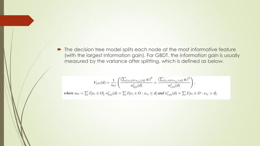 the decision tree model splits each node