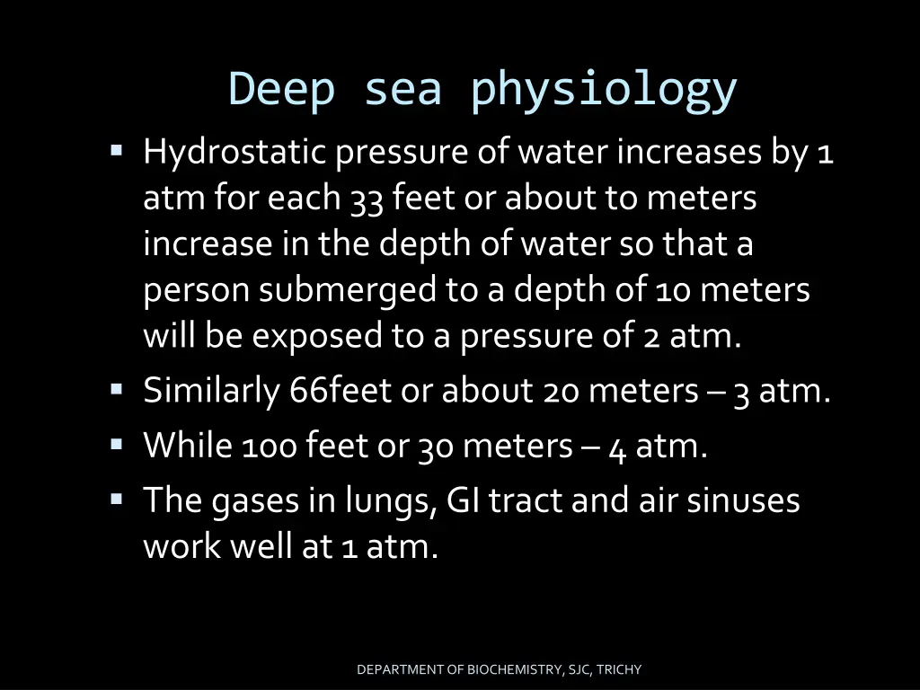 deep sea physiology hydrostatic pressure of water