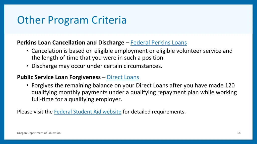 other program criteria