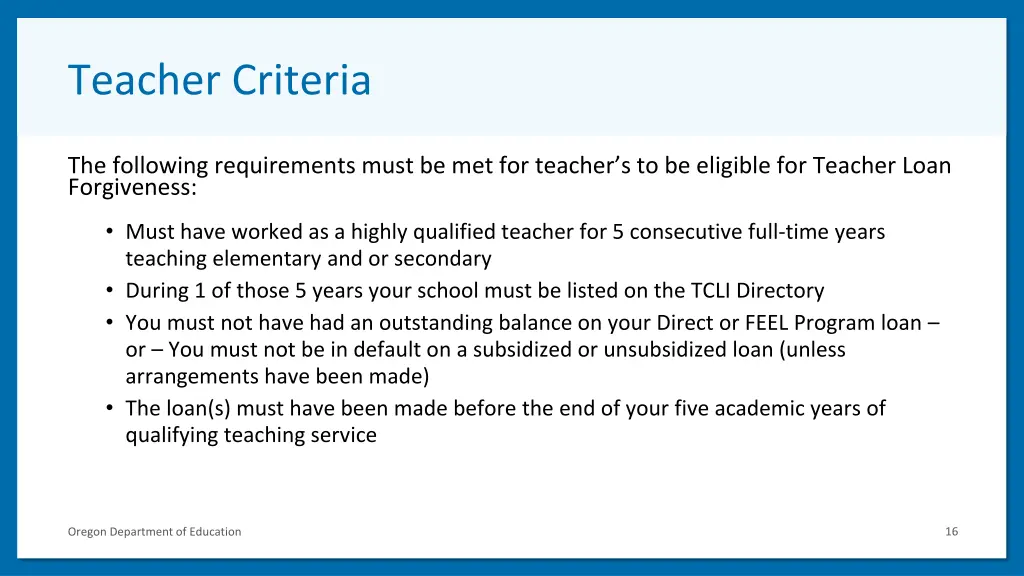 teacher criteria