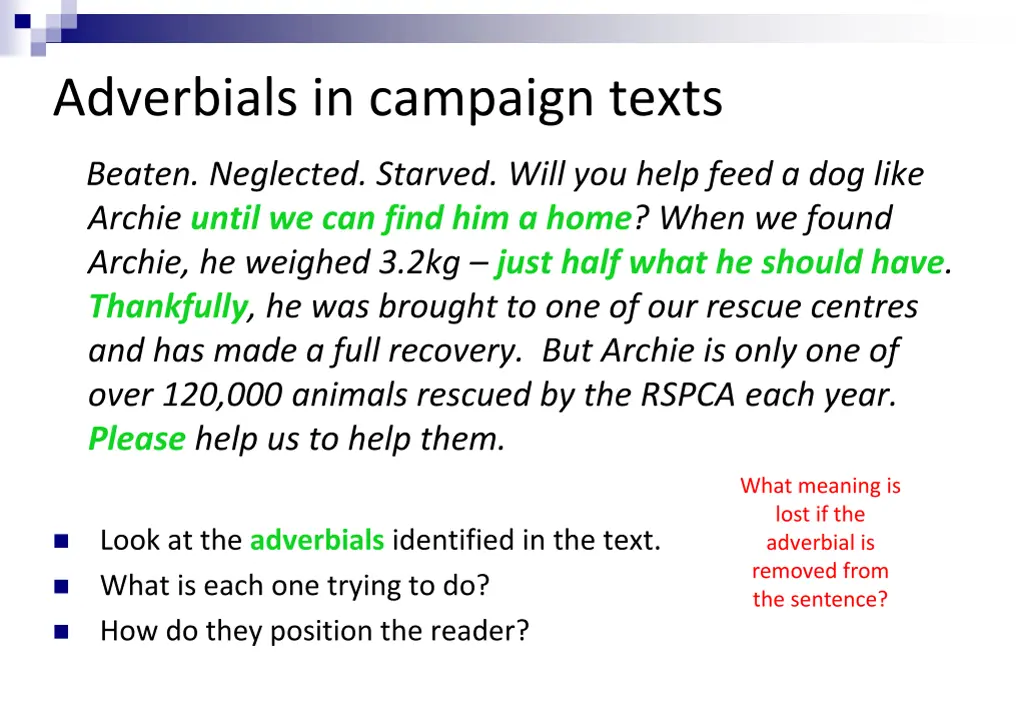 adverbials in campaign texts