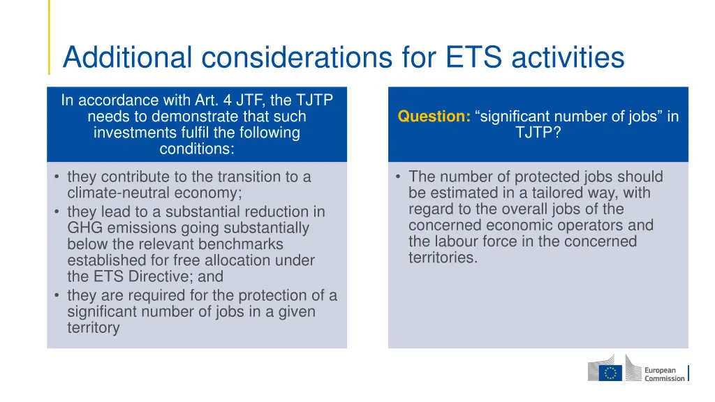 additional considerations for ets activities