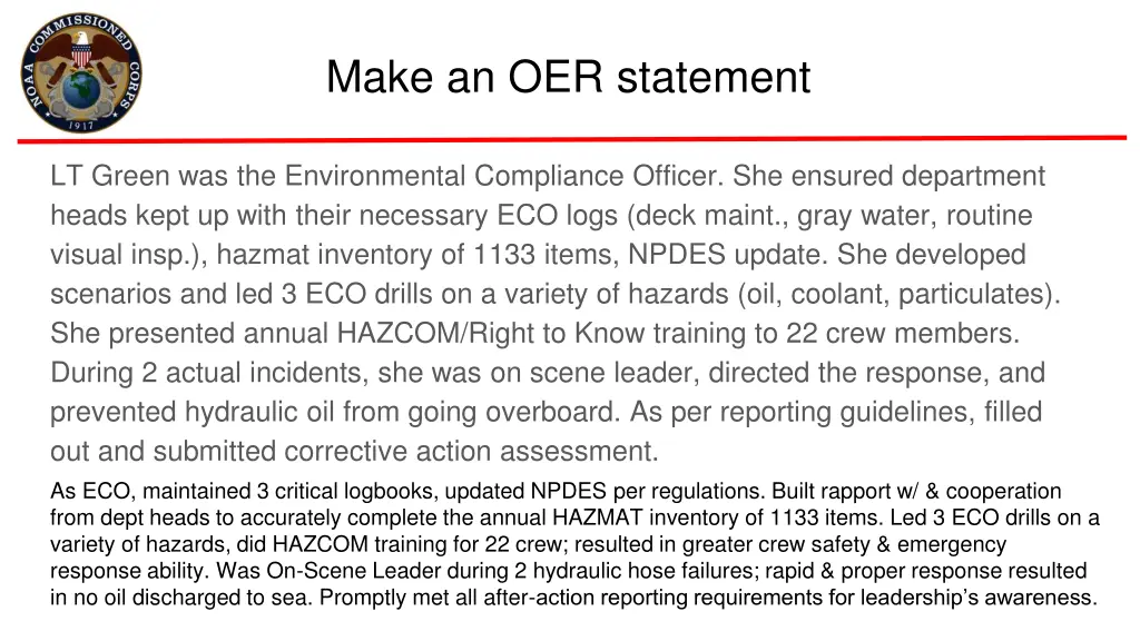 make an oer statement 1