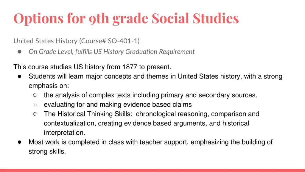 options for 9th grade social studies