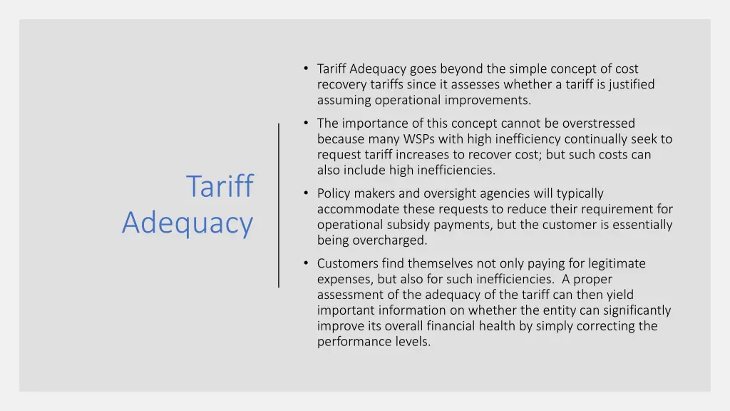 tariff adequacy goes beyond the simple concept