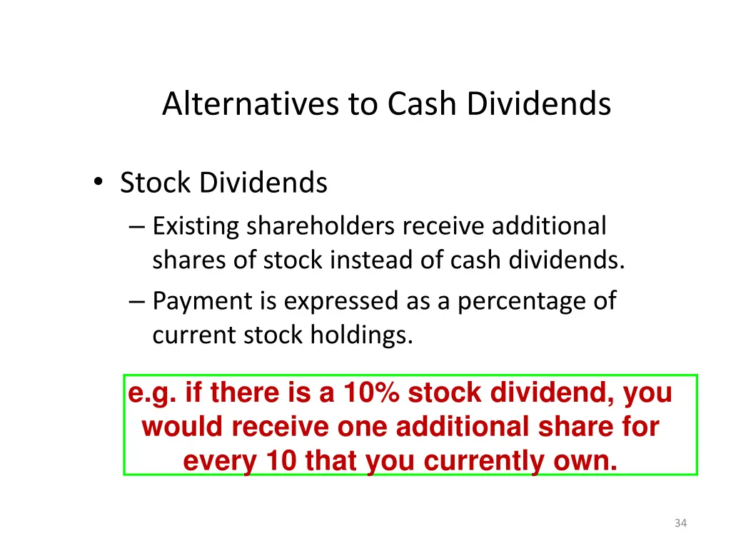 alternatives to cash dividends