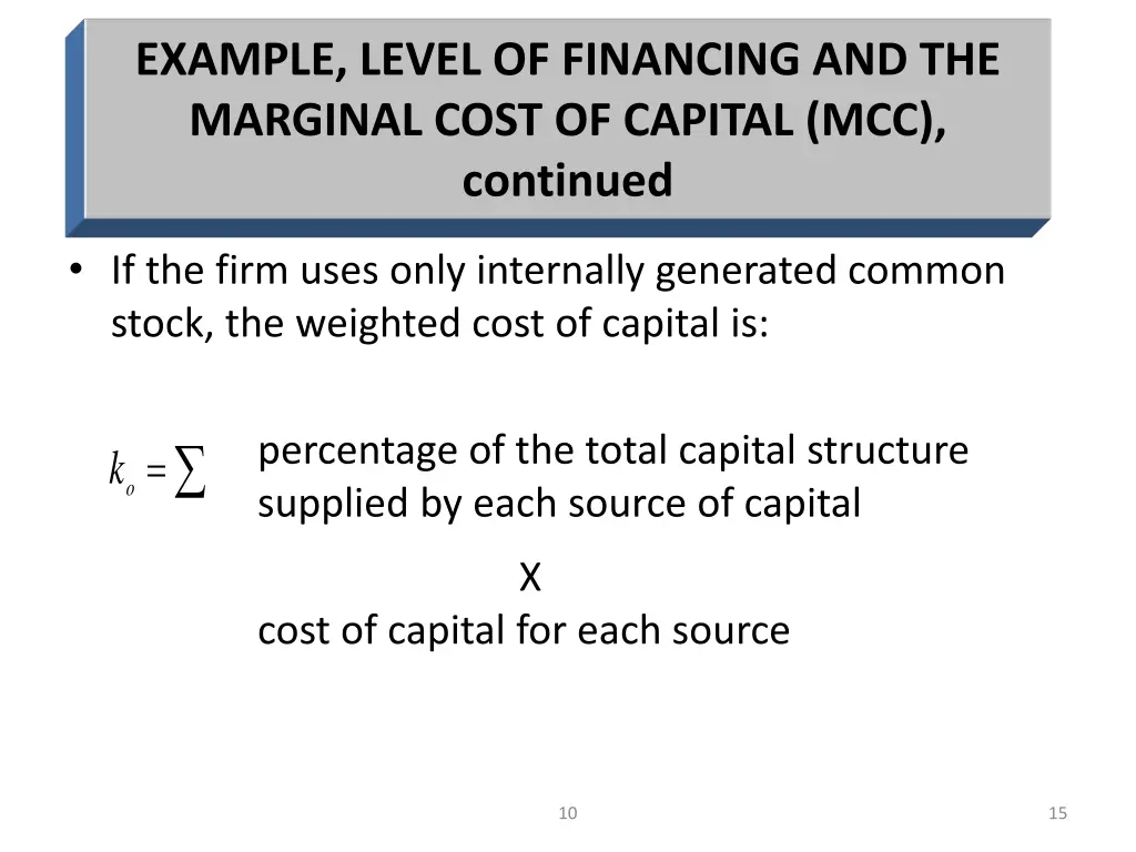 example level of financing and the marginal cost 4