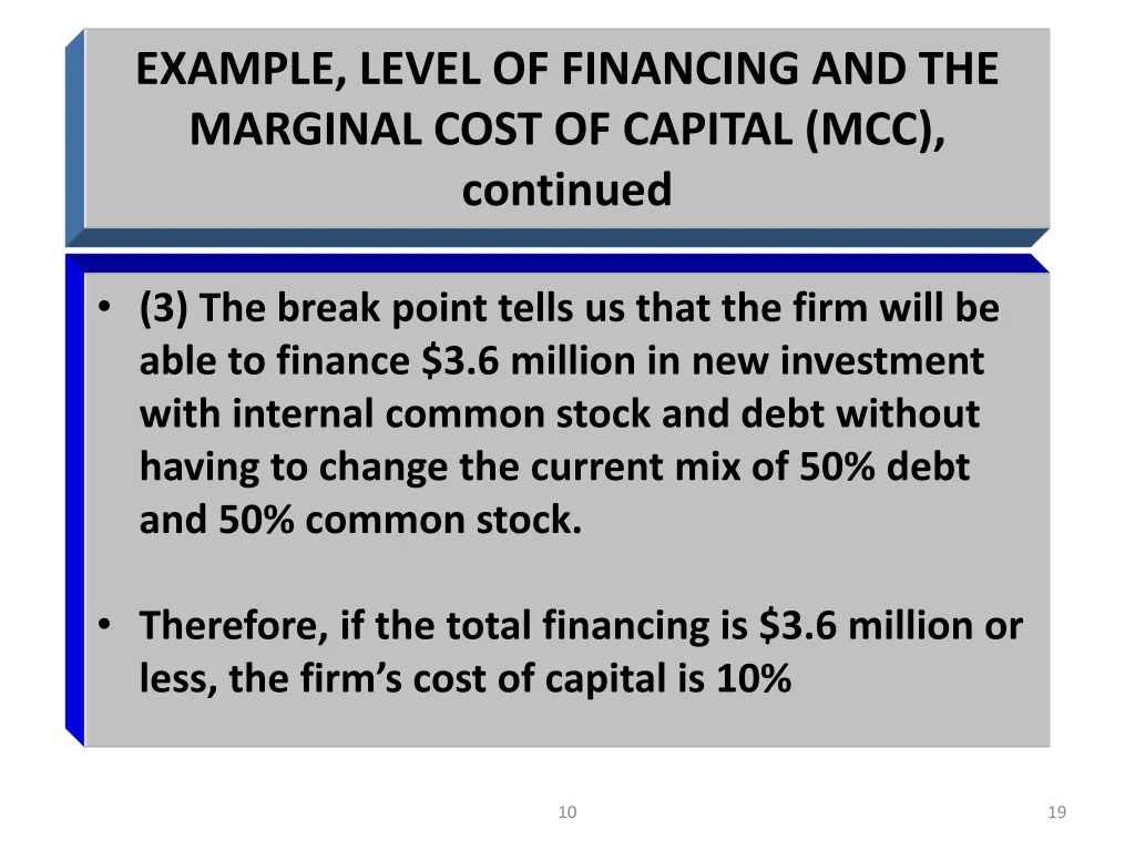 example level of financing and the marginal cost 8