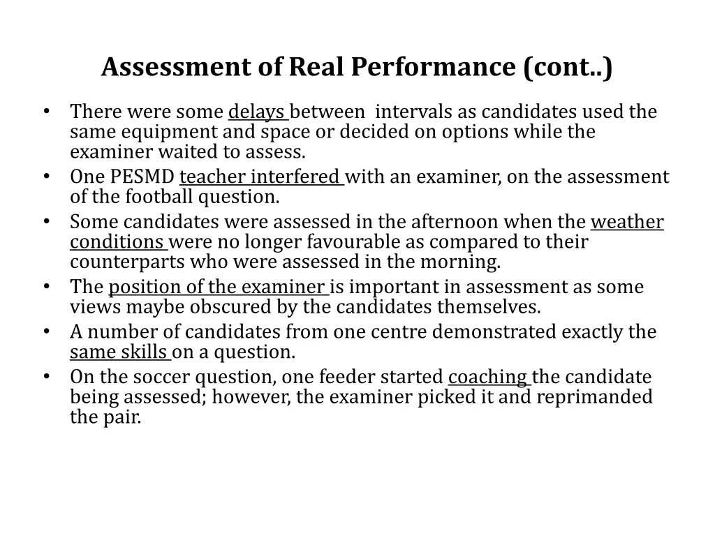 assessment of real performance cont