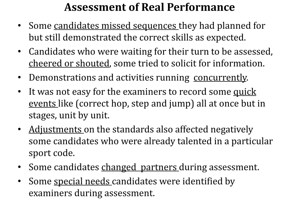 assessment of real performance