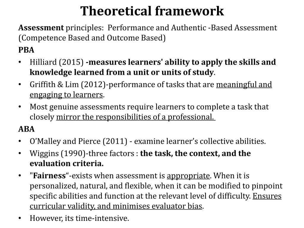 theoretical framework assessment principles