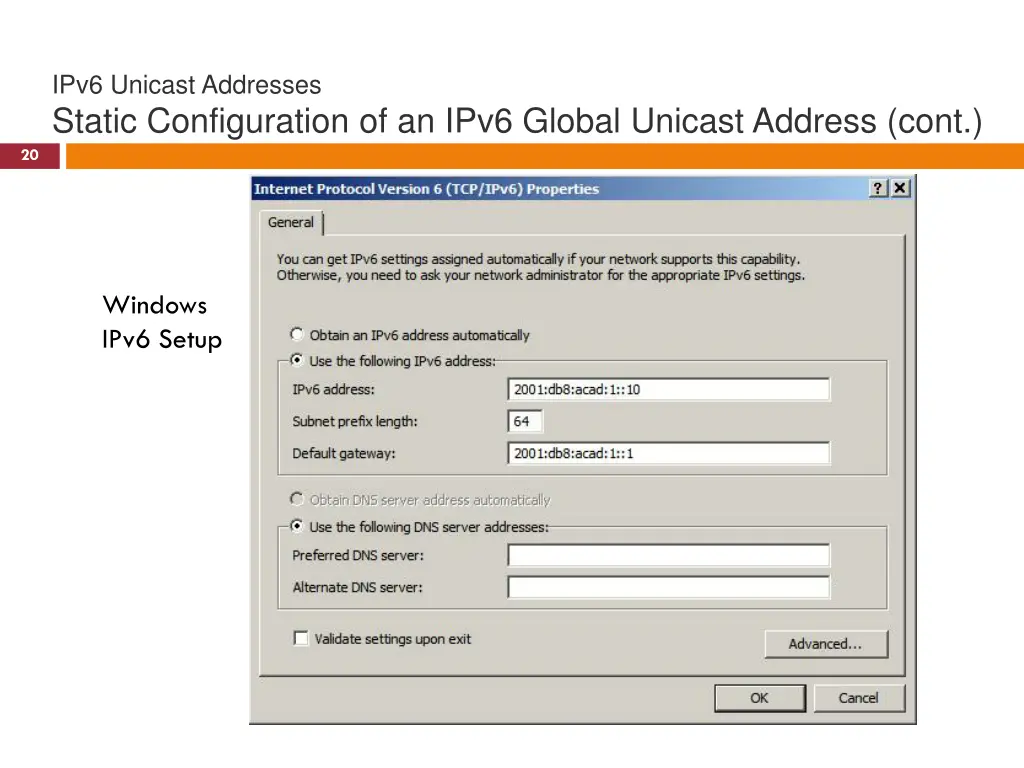 ipv6 unicast addresses static configuration 1