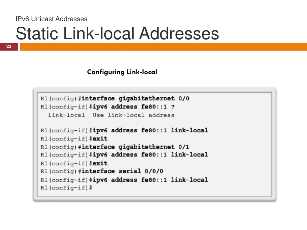 ipv6 unicast addresses static link local addresses