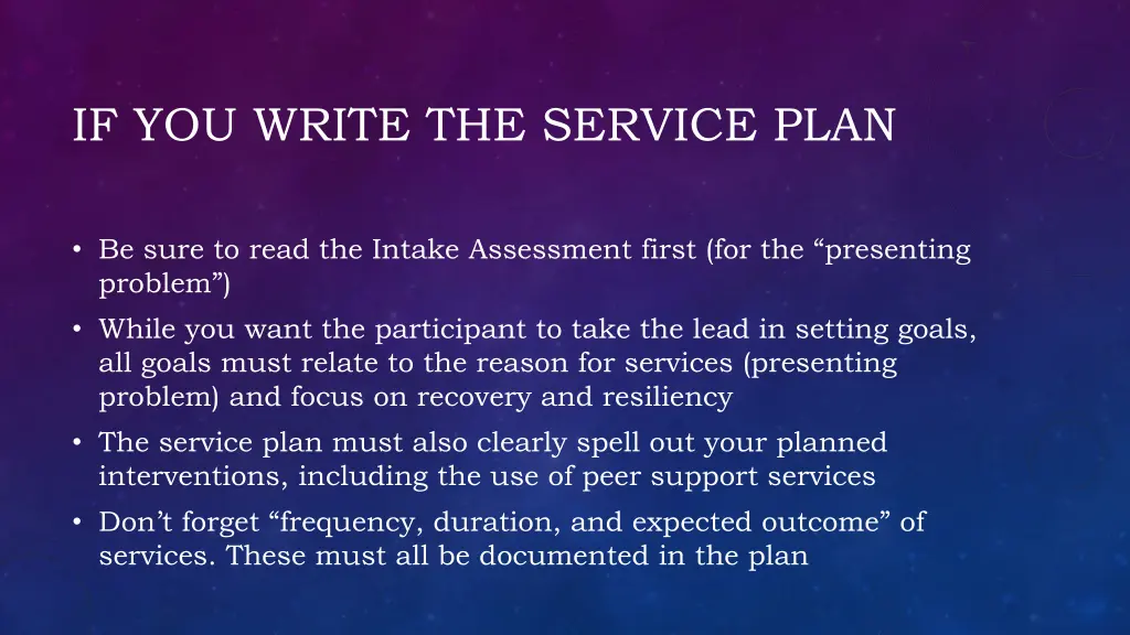 if you write the service plan