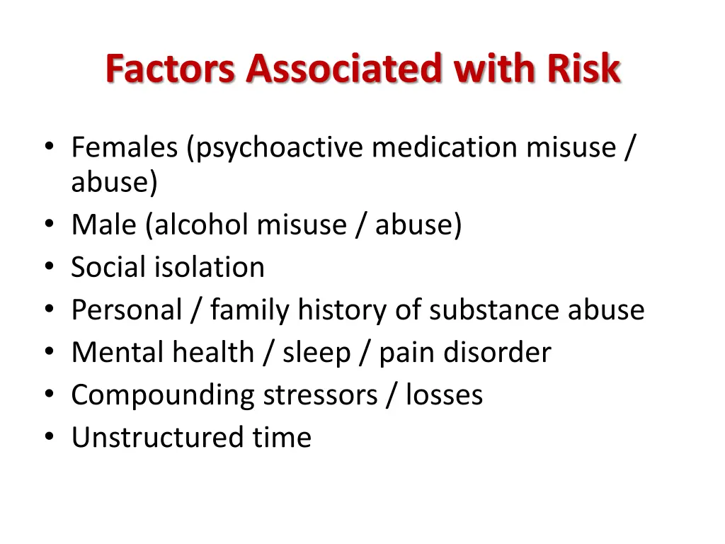 factors associated with risk