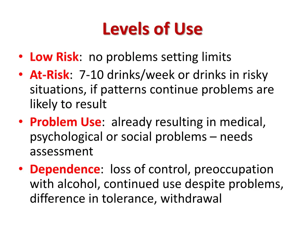 levels of use