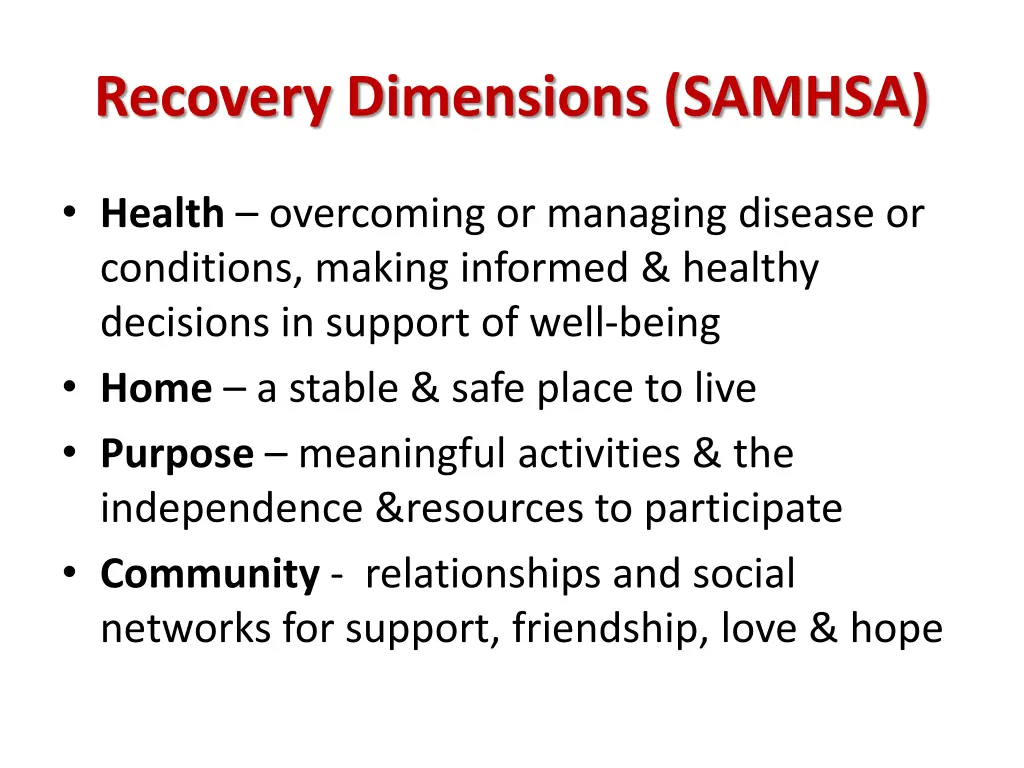 recovery dimensions samhsa